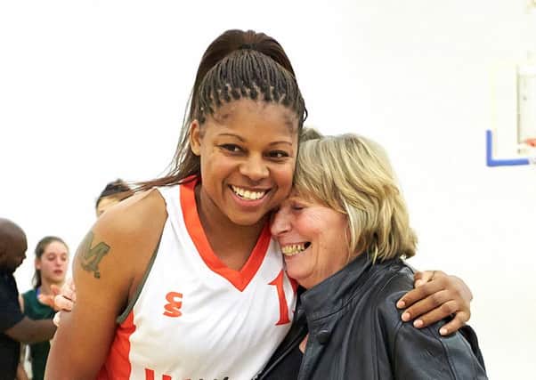 Hatters star Steph Gandy with founder and chairman  Betty Codona. Photo: Ian Anderson