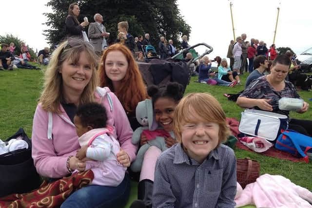 Parker family mum Liz, 45, with son William, 8, daughter Katie, 12, Liz's niece Georgia Grace, 17 weeks old, and her sister Abigail, 9