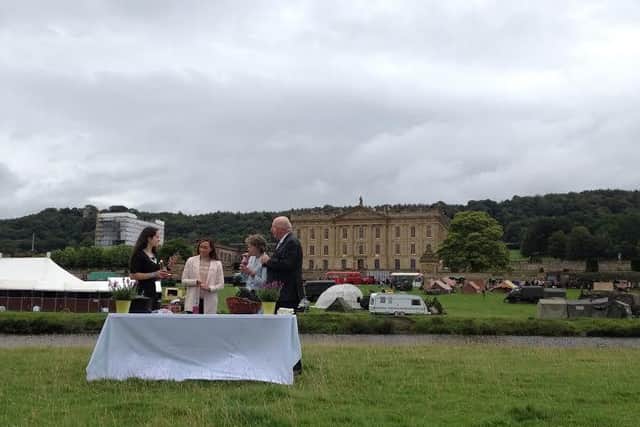 "Morning boost" mixture of kale, blackberry, sunflower seeds, oat milk, apple and blueberries, made by Eva Humphries, a nutritionist from Nottingham, was enjoyed by Duke and Duchess of Devonshire with show president Jessica Ennis-Hill