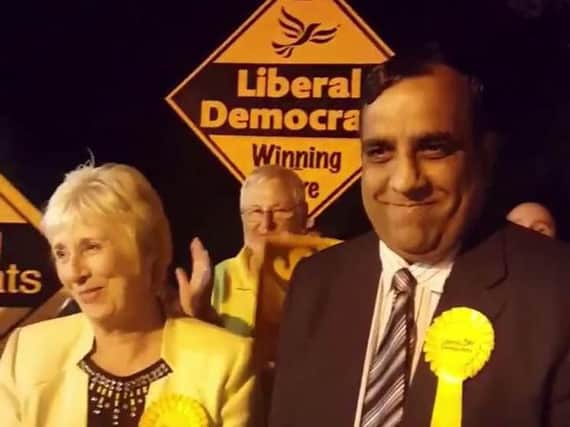 Winning Lib Dem candidate Gail Smith with Sheffield group leader Shaffaq Mohammed