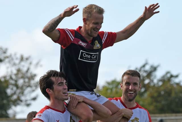 James Coppinger celebrates his 500th appearence for the club. Photo: Andrew Roe
