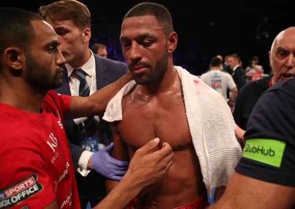 Kell Brook after a fifth-round technical knockout to Gennady Golovkin during the WBC, IBF and IBO World Middleweight title bout at The O2 Arena, London. PRESS ASSOCIATION Photo. Picture date: Saturday September 10, 2016. See PA story BOXING London. Photo credit should read: Nick Potts/PA Wire.
