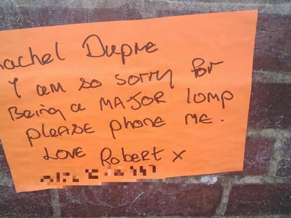 The note fastened on a wall outside Doncaster women's hospital.