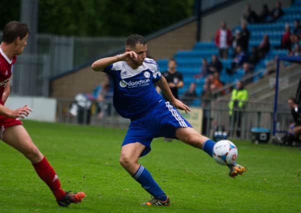 Actions from the game, Halifax Town v Aldershot at the Shay. Paul Marshall.