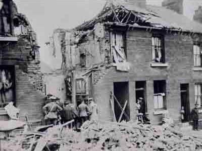 Zeppelin raid damage to houses on Cossey Road, Sheffield