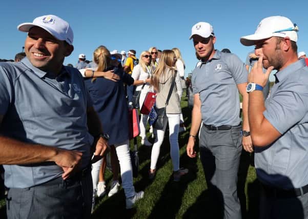 Europe's Sergio Garcia, Danny Willett and Andy Sullivan after the USA had won the Ryder Cup
