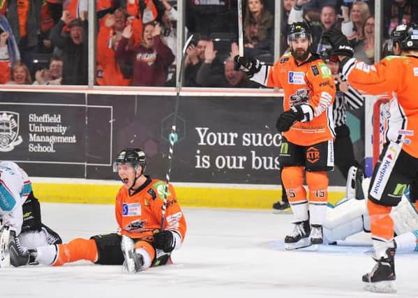Flashback: Michael Forney scores for Steelers against Giants. Pic by Dean Woolley