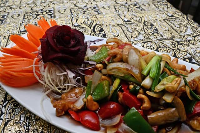 Gai Pad Med Ma Mooang. Crispy Chicken, stir-fried with Cashew Nuts, Spring Onions, Mushrooms and Chilli Oil. Picture: Marie Caley NSTE Thai Thai Ka MC 7