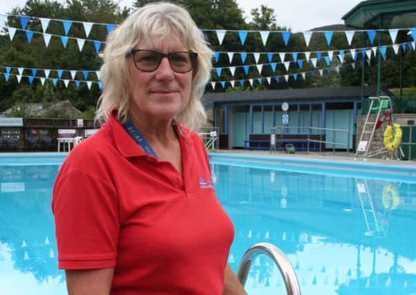 Former cancer patient Christine Wilkinson, 61, a lifeguard at Hathersage Outdoor Swimming Pool