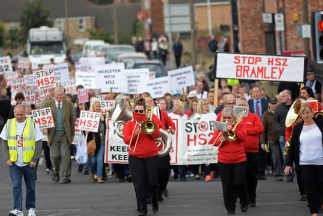 The protest against the HS2 makes its way up Flash Lane, in Bramley. Picture: Marie Caley NSST HS2 Protest MC 4