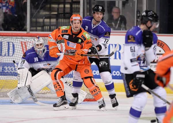 Levi Nelson, before being hurt, against Braehead Clan. Pic: Dean Woolley