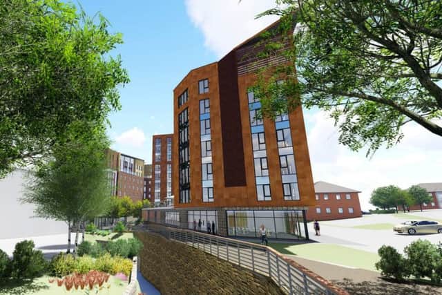 A 784-bed  complex of student a private flats planned for the site of Gordon Lamb Limited off Summerfield Street, Sheffield. Acanthus WSM Architects