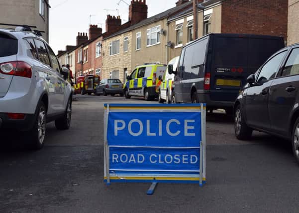 Pictured is Catherine Street, Chesterfield, during the police investigation into the death of Gemma Stevens.