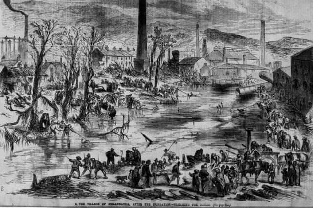 An artist's impression of people desperately searching the waters for survivors in the Philadelphia area of Sheffield