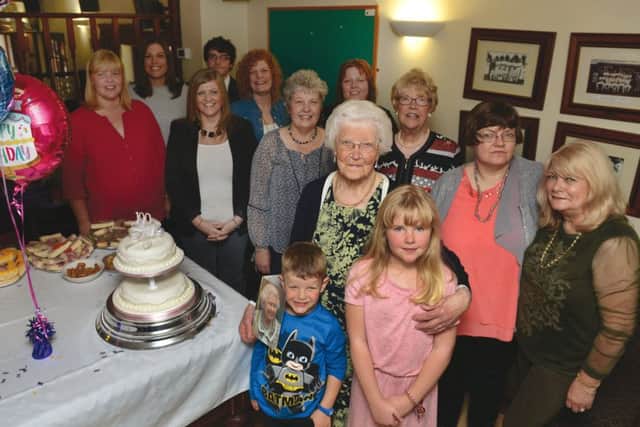 Edna Bateman of Wickersley celebrated her 100th birthday recently. She is seen with daughters, grand daughters and great grandchildren at her party which was held at Wickersley Cricket Club. 161685-2