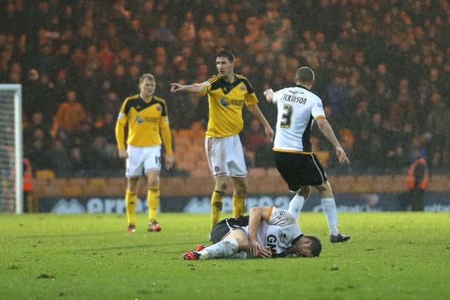 Chris Basham was sent-off following a challenge on Michael Brown when Sheffield United visited Port Vale under Nigel Clough 
Â© copyright : Blades Sports Photography