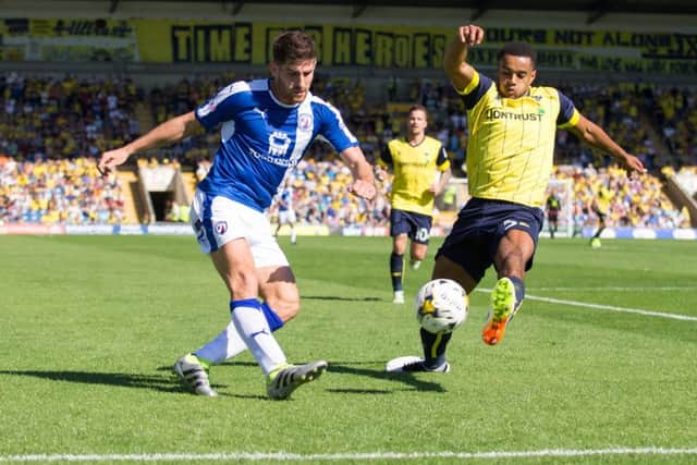 Oxford United vs Chesterfield - Ched Evans tries to get a cross in - Pic By James Williamson