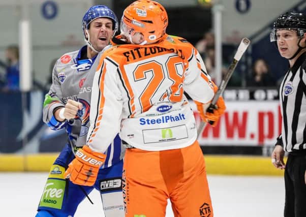 Zack Fitzgerald explains a point to a heated opponent at Coventry Blaze earlier this season