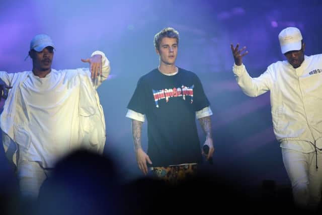 Justin Bieber and his dancers. Picture: Glenn Ashley.