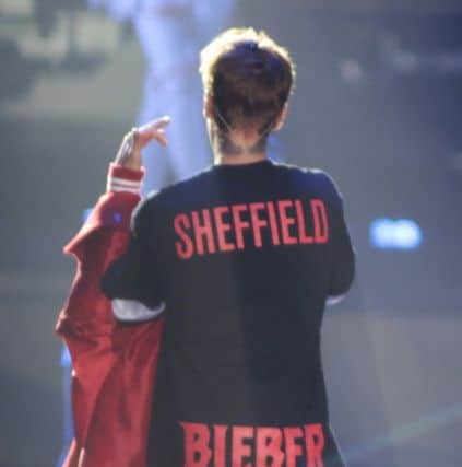 Justin Bieber in his Sheffield T-shirt. Picture: Glenn Ashley.
