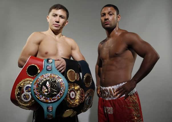 Gennady Golvkin and Kell Brook: Pic: Lawrence Lustig