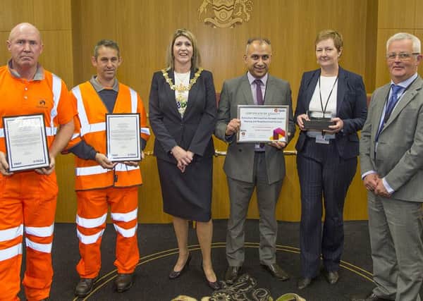 From l to r:- Stewart Preece, Peter Watson, councillor Lyndsay Pitchley mayor of Rotherham, Asim Munir, Anne-Marie Lubanski, Tom Bell.