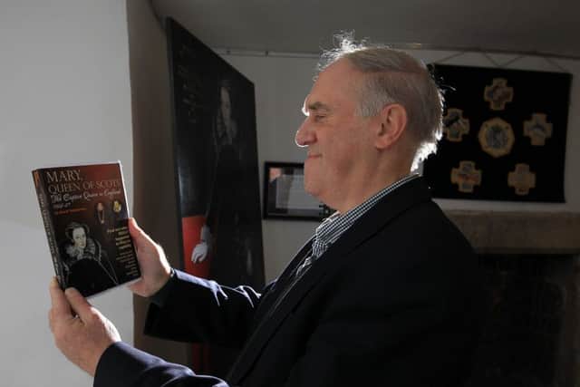 Historian David Templeman with his new book about Mary Queen of Scots pictured at Manor Lodge in Sheffield. Picture: Chris Etchells