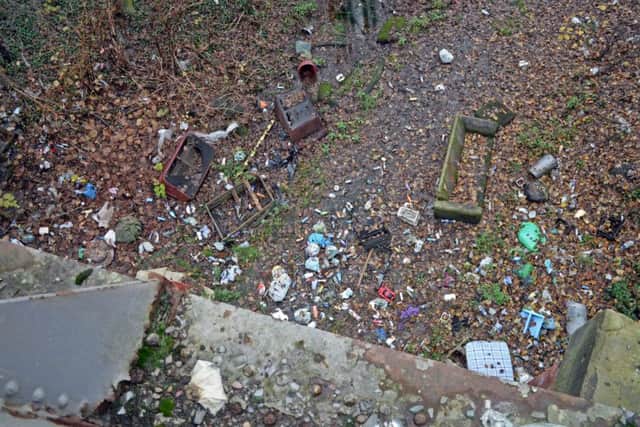Fly tipping under the Railway Bridge, Straight Lane, Goldthorpe. Picture: Marie Caley NSYT 01-12-14 Fly Tipping MC 5