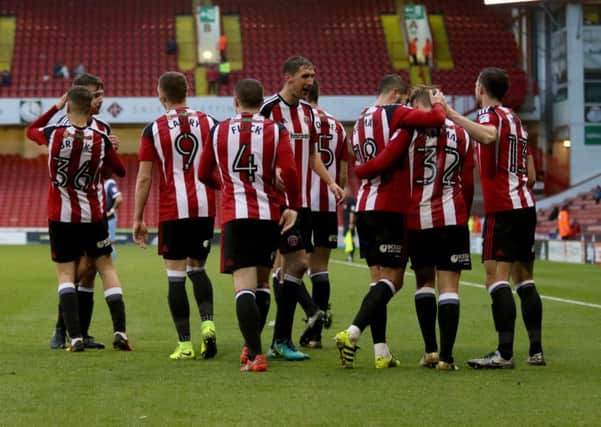 Sheffield United celebrate Harry Chapman's second goal of the game. Pic Simon Bellis/Sportimage