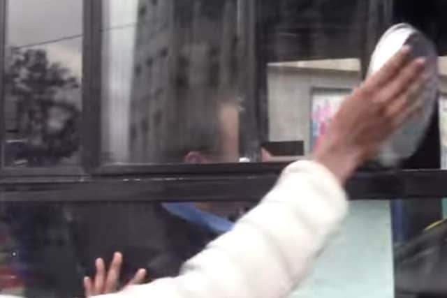 A tram driver is attacked with a pie in Sheffield. (Photo: YouTube).