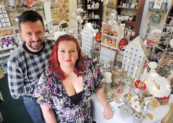 Kirsty Wilkinson, owner of Uncommon Nonsense, a gift and homeware shop in Hackenthorpe, Sheffield. She is pictured in the shop with her husband Glen.