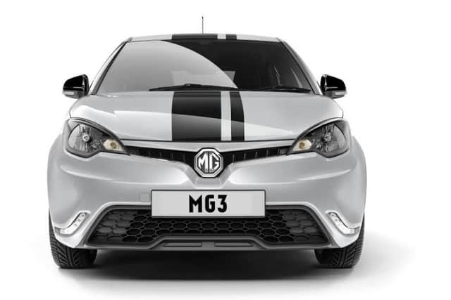 MG3 Front on CG studio image - Newton Black with Trophy stripe graphics pack