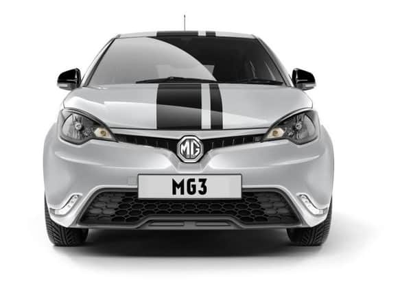 MG3 Front on CG studio image - Newton Black with Trophy stripe graphics pack
