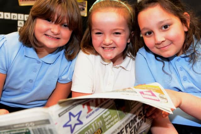 The Star Reader Passport Scheme for Key Stage 2 pupils. Pictured are pupils from Monteney Primary School who are taking part in the scheme. Eva Knight, Izzy Shield and Corrah Hayward aged 9