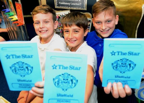 The Star Reader Passport Scheme for Key Stage 2 pupils. Pictured are pupils from Monteney Primary School who are taking part in the scheme. Alex Flanagan, 10, Sam Turtle, 9 and Callum Boulby, 9