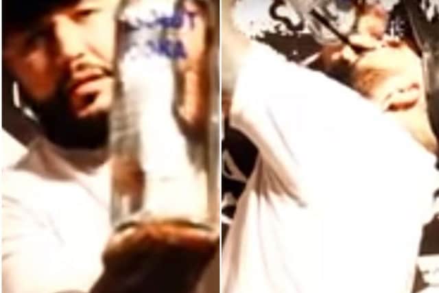 Andi Doherty downs the vodka in eight seconds. (Photo: YouTube).