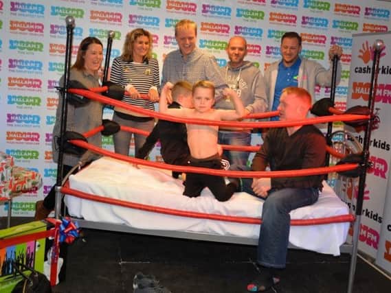 Big John at Breakfast. Liam and his family with surprise wrestling ring bed