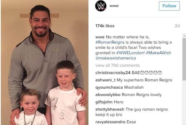 Instagram instant fan as Liam and his brother meet grapple hero Roman Reigns