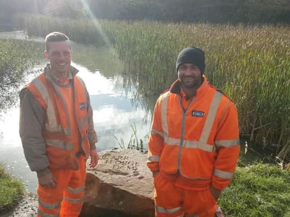 Nik Laughton (left) and Liam Haigh at the scene of the dramatic rescue in Shire Brook Valley Local Nature Reserve, Sheffield