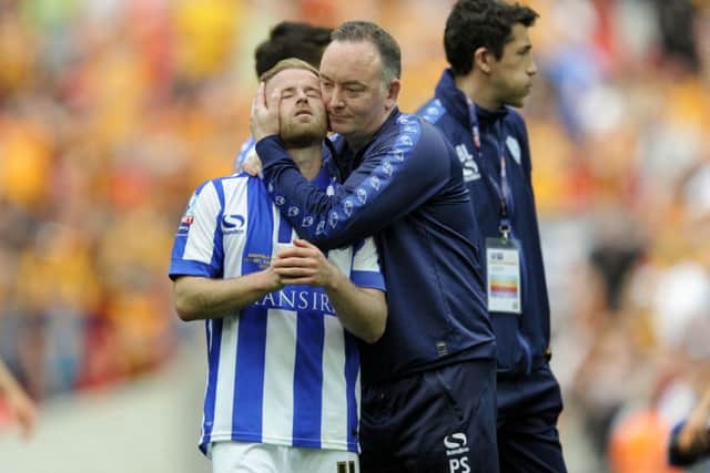 Barry Bannan consoled by physio Paul Smith at Wembley