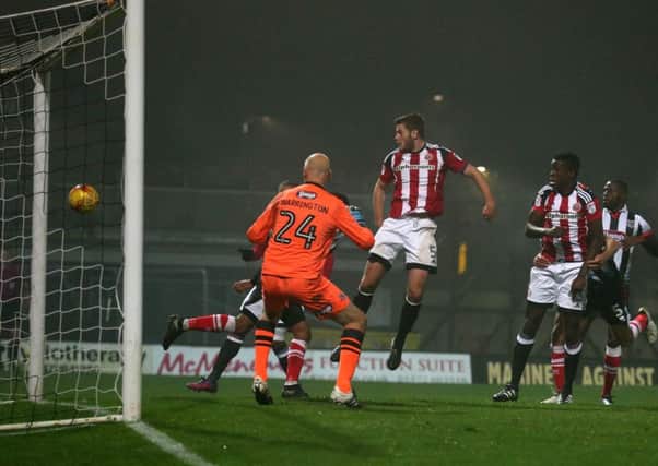 Jack O'Connell of Sheffield Utd scores the third goal during the Checkatrade Trophy match at Blundell Park Stadium, Grimsby. Picture date: November 9th, 2016. Pic Simon Bellis/Sportimage