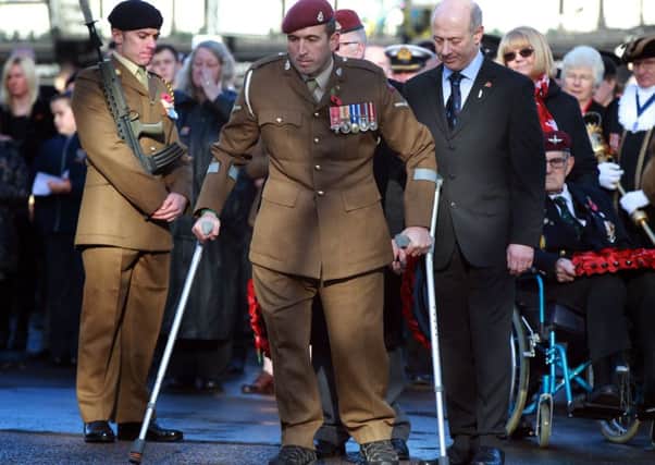 War hero Ben Parkinson MBE at the Doncaster Remembrance Sunday service at the war memorial, Bennetthorpe