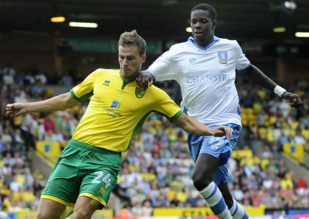 Lucas Joao in action against Norwich's Ryan Bennett earlier this season. Photo: Steve Ellis