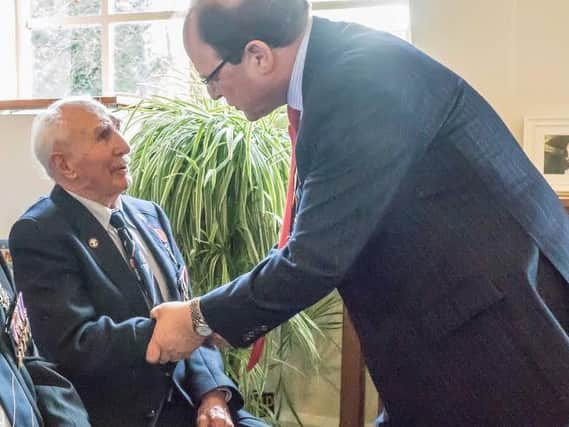 Jim Pass, aged 98, was presented with theLgion dHonneur by the French Consul to Yorkshire, Jeremy Burton. Photo: Neil Watson
