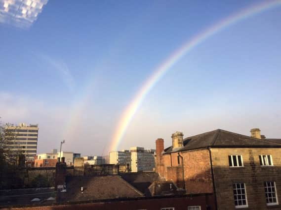 The rainbow over Sheffield this morning.
