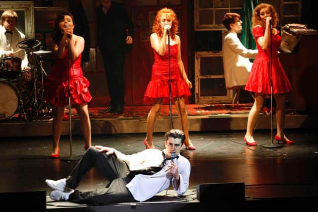 Christina Tedders and real life sisters Leah and Amy Penston, as backing singers The Commitmentettes with lead singer Brian Gilligan as Deco.