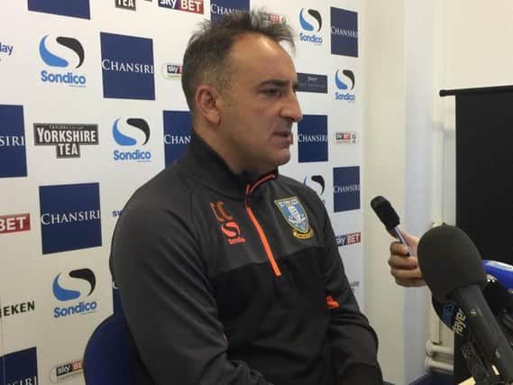 Carlos Carvalhal speaks with teh press ahead of Saturday's match against Fulham