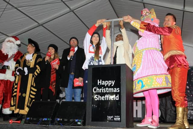 Sheffield Christmas Lights switch on 2016. X Factor star Gifty Louise and Olympian Bryony Page turned on this years lights.