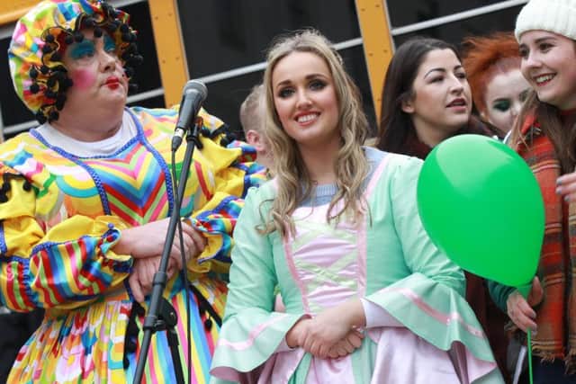 Sheffield Christmas Lights switch on 2016. The Moor. The cast of Jack and the Beanstalk from Manor Operatic Society performed to the crowds on The Moor.