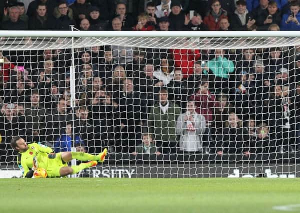 Lee Camp saves a penalty for the second time. Pictures: Richard Parkes